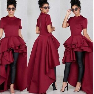 ✨Stunning Red Ruffle High Low Asymmetrical Dress